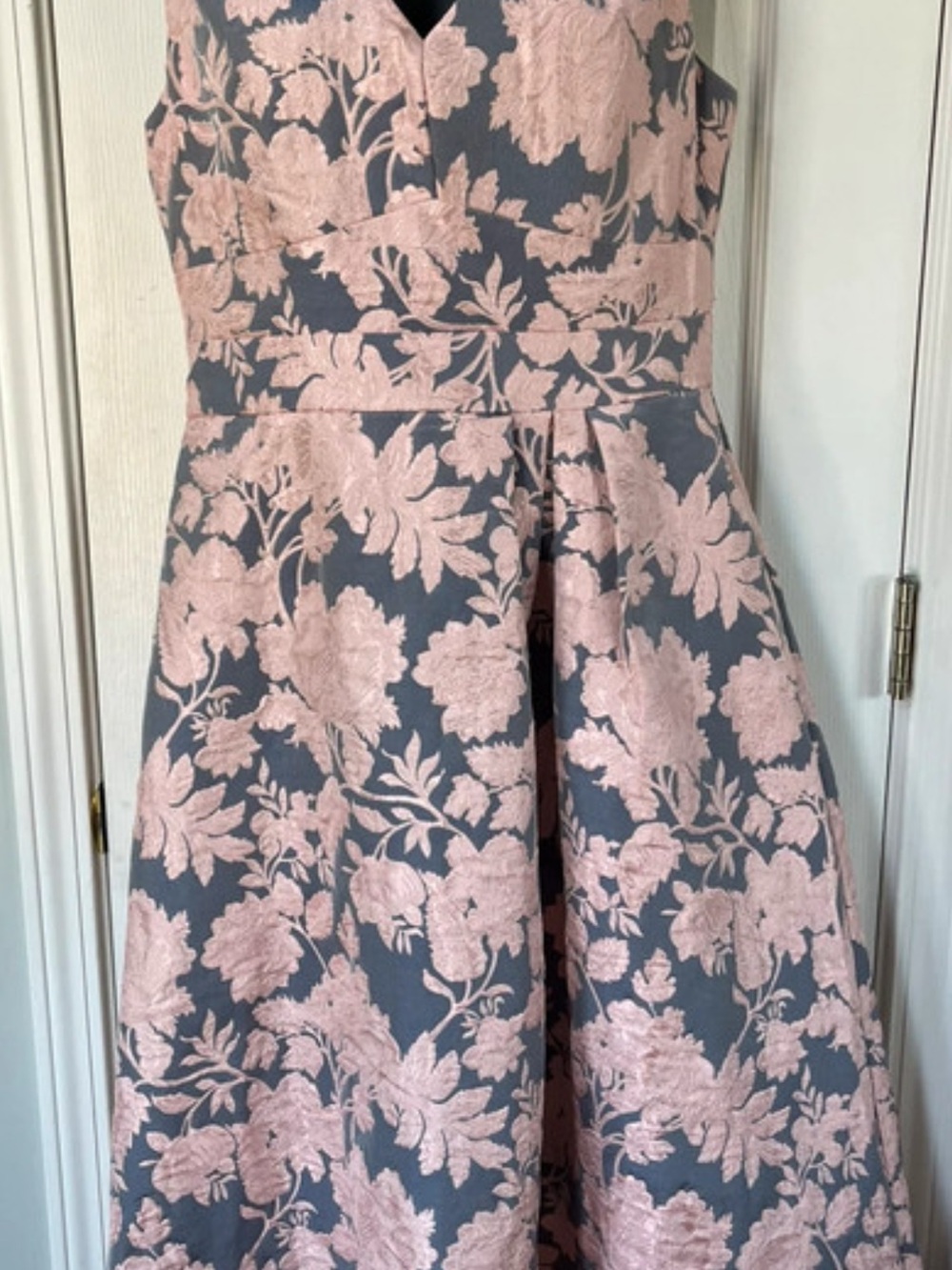 Kay Unger Gray and Pink Floral Jacquard High-Low Dress